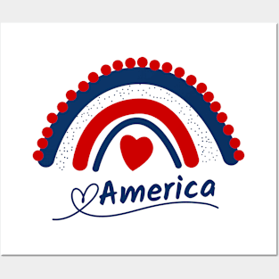 America Patriotic Boho Rainbow Posters and Art